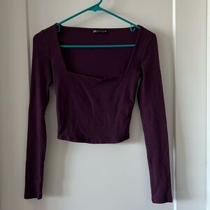 Dark purple Zara square neck crop top